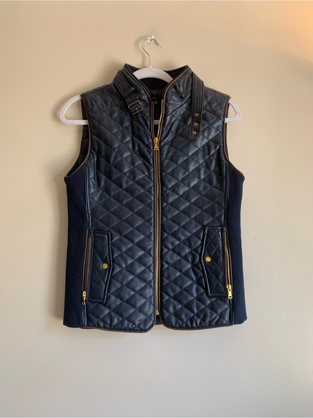 Fate Quilted Faux-Leather Vest in Navy with Gold Hardware Women Size Small